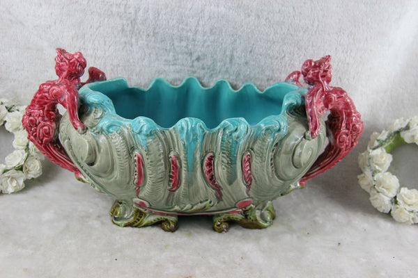Art nouveau caryatid winged lady French faience barbotine planter jardiniere