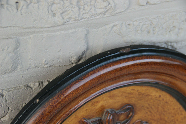 HUGE pair Chalkware Hunt trophy Black forest design wall plaques panels