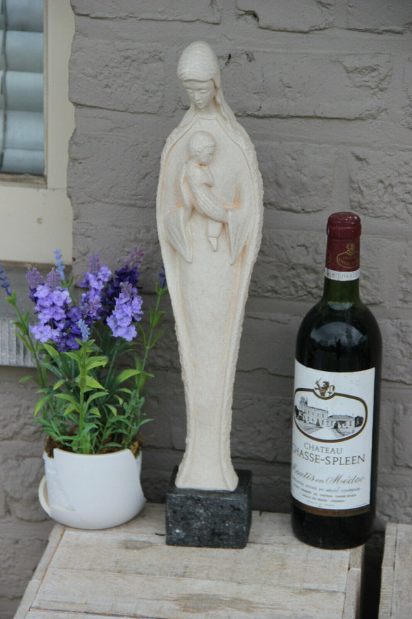 RARE art deco Religious Chalkware Madonna figurine statue stone base marked