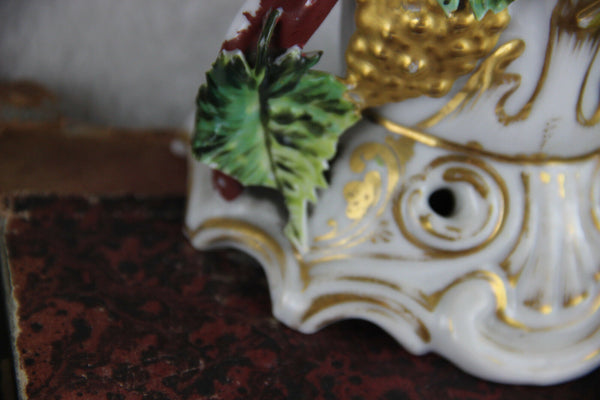 PAIR French vieux paris porcelain Vases Grape clusters floral decor 1920