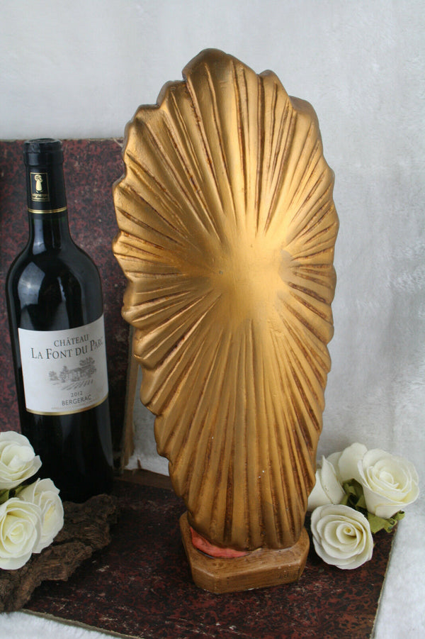 Antique French Plaster polychrome rare Madonna Mary putti angels statue figurine