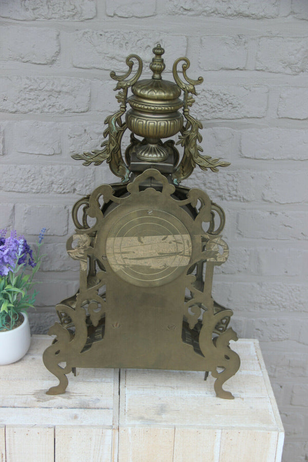 HUGE XL Bronze French antique Castle gothic lion dragon mantel clock