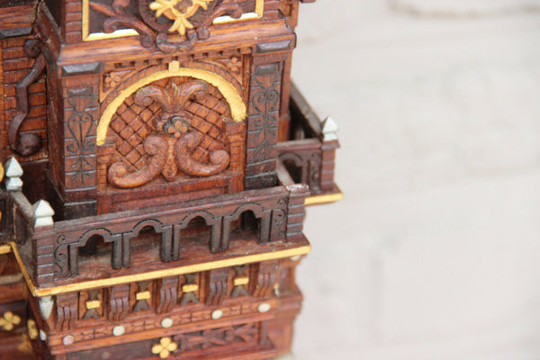 Rare Religious neo gothic oratory Black forest wood carved 1888  saint statue