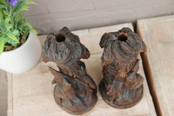 Antique German Black forest Candle holder Bird figurine wood carved