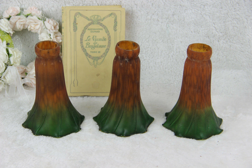 Set of 3 Glass paste French shades for wall light sconces