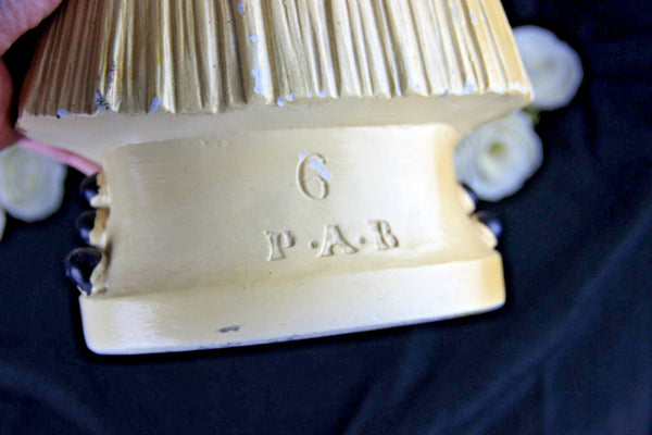 Antique chalkware polychrome Notre dame de HALLE marked black madonna figurine