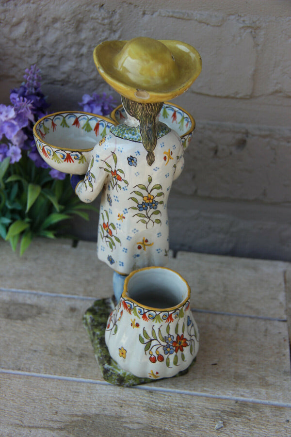 Antique henriot quimper Faience salt pepper vinegar cruet set figurine