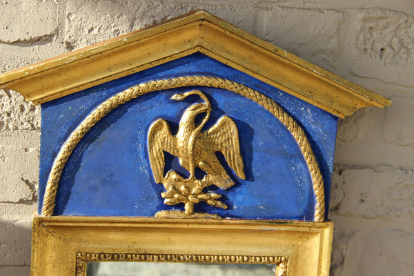 Antique French wood carved mirror with eagle snake on top empire design 1920