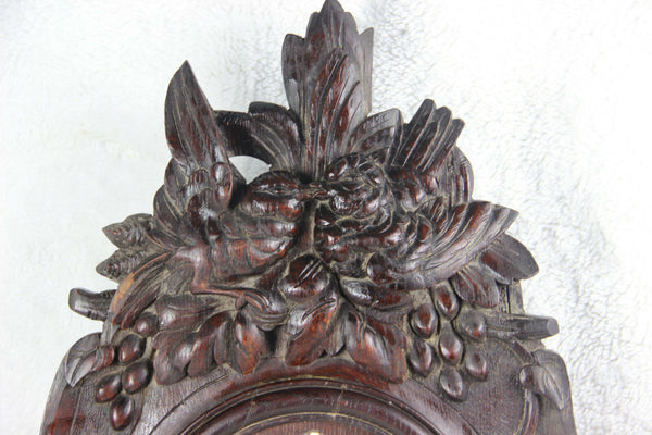 Large Antique Black Forest Wood carved Birds wall clock