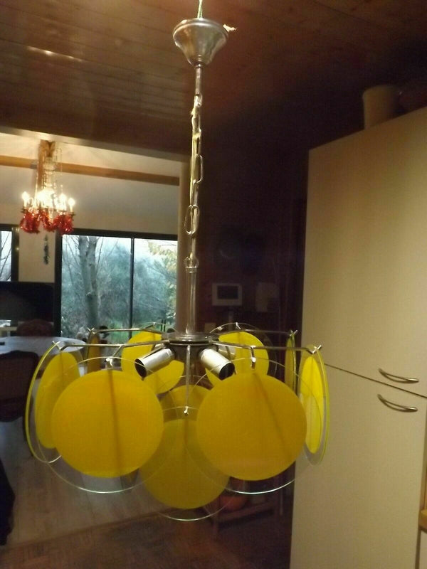 Top Italian Murano VISTOSI 12 yellow glass discs Chandelier Lamp