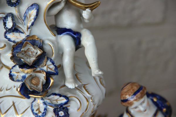 XXL German SCHIERHOLZ Plaue porcelain lidded Vase putti victorian lady marked