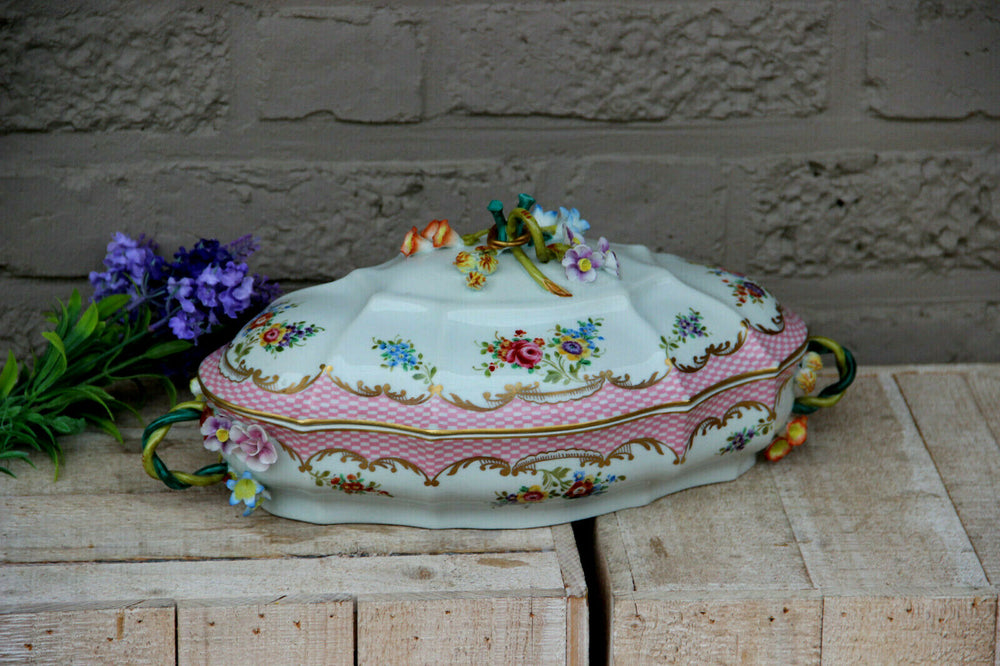 Vintage porcelain Centerpiece  Bowl relief floral decor marked sevres italian