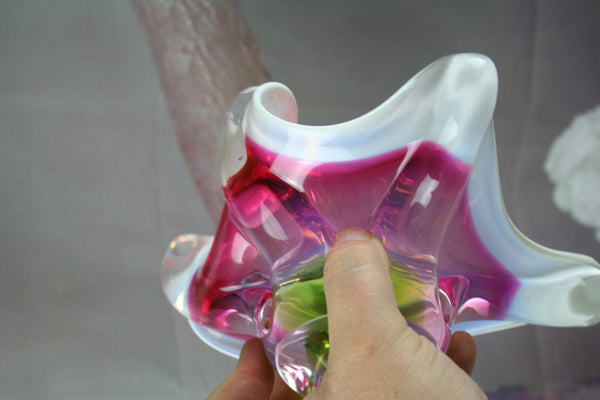 RARE pair Italian Murano art glass bowls coupe center pieces nice colours
