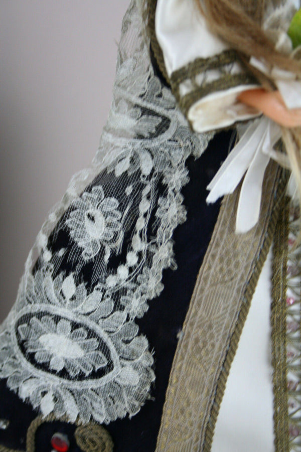 Rare Antique 1880 French crown Wax Madonna statue child cape stones religious