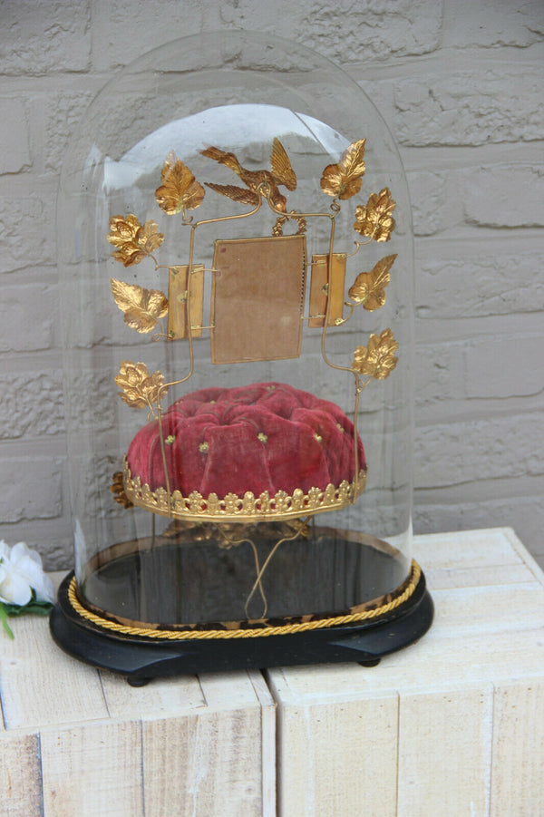 Antique Victorian Bridal wedding dome Globe Glass velvet