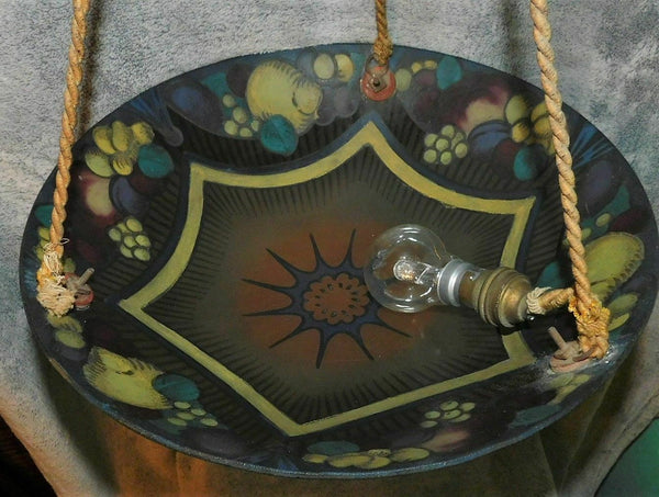 Unusual French ART DECO hand paint fruits Chandelier pendant lamp 1930