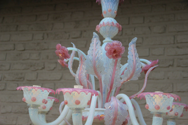 Gorgeous Venetian MURANO handblown pink glass Chandelier 6 arms 1970 Italy