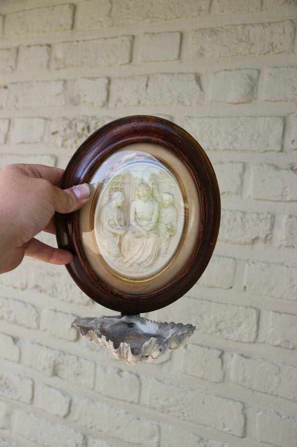 Antique Napoleon III 1880 French Holy water font meerschaum religious scene rare