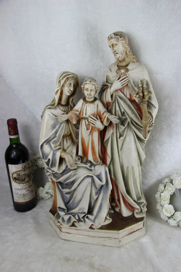 Antique XL Chalkware polychrome holy family jesus mary joseph religious rare