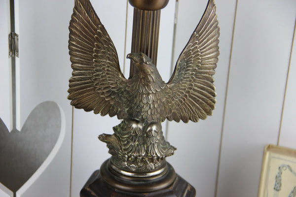 USA vintage marked Loevsky American eagle metal wood table lamp 1970's