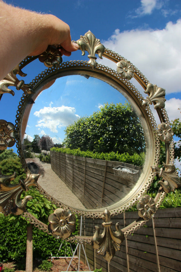 Mid century 1970 MEtal fleur de lys flower Mirror