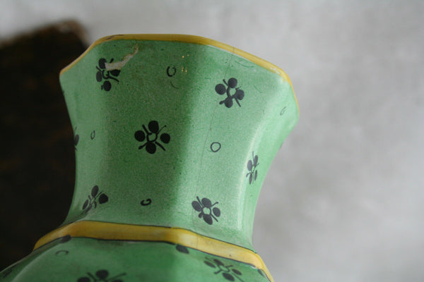 Stunning PAIR European Art Ceramic green bird Vases insects floral 1930