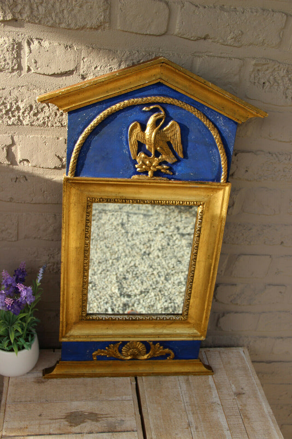 Antique French wood carved mirror with eagle snake on top empire design 1920