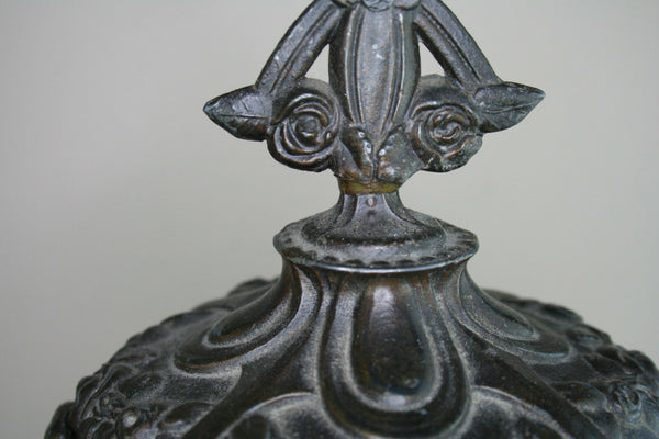 French spelter bronze Clock set Vases urns garniture 1960's art nouveau lady fig