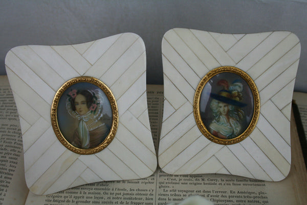 PAIR exclusive MINIATURE paintings High society Lady portraits Victorian French