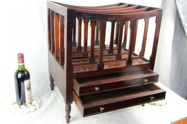English Canterbury wood carved Magazine rack with drawers