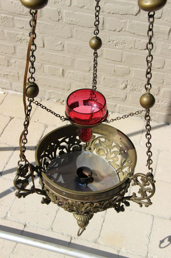 19thc XL Religious altar french bronze Church Chandelier sanctuary pendant