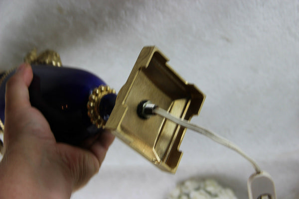 Vintage French limoges porcelain victorian scene swan handles table lamp