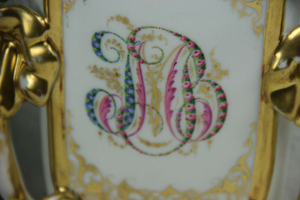 XL antique French vieux paris monogram Porcelain Vase