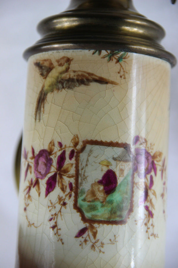 PAIR Chinese Faience craquele oil lamps wall lights  sconces electrified
