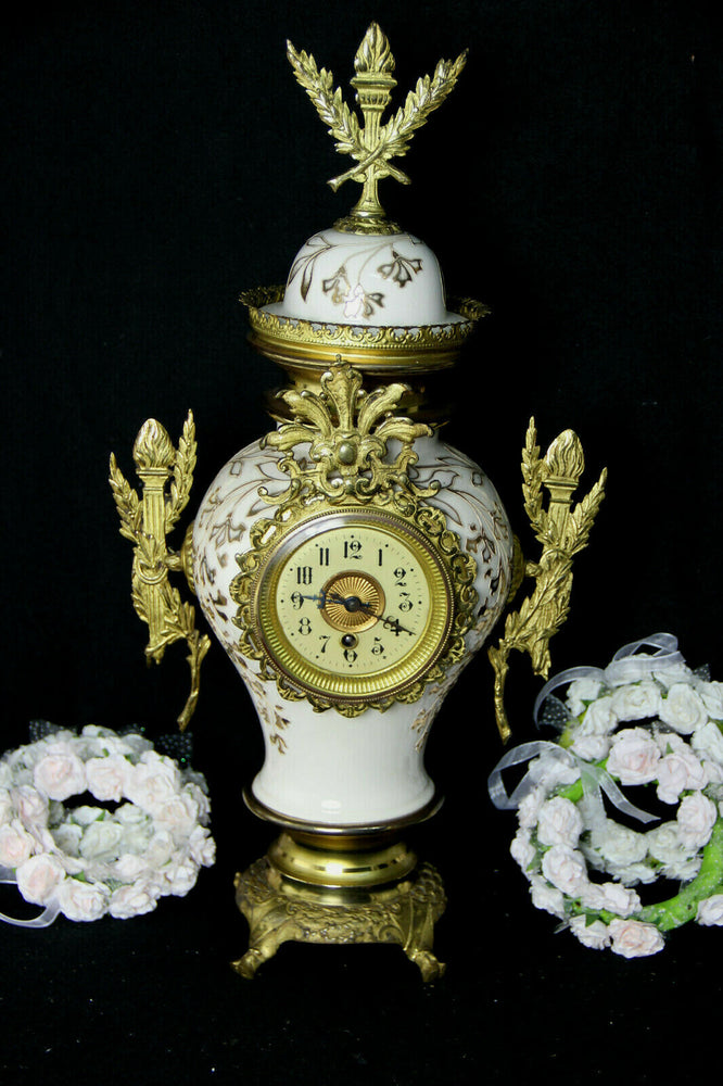 French antique Faience art nouveau mantel clock 1900