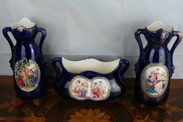 Josef STRNACT Austria Set Ceramic porcelain Vases Set Victorian Scenes