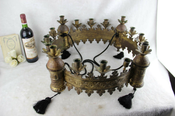 RARE Antique 1900 Monastery Church candle Holder gothic Chandelier religious n2
