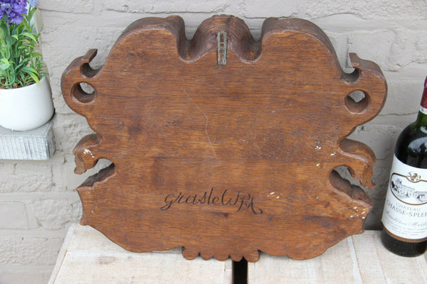 Huge antique Wood carved Wall plaque putti angel head caryatids fruit decor