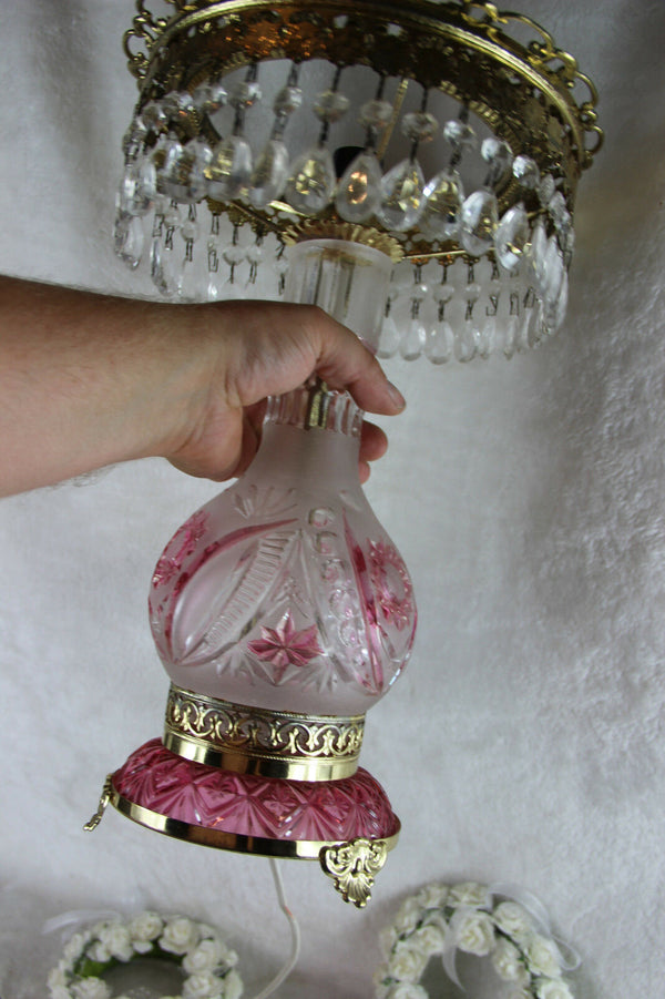 Gorgeous Bohemian Czech pink clear crystal glass cut Table desk lamp pendants