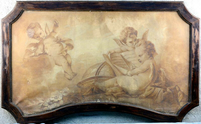 Antique 1800 Supraporta Grisaille oil canvas painting  putti allegory science