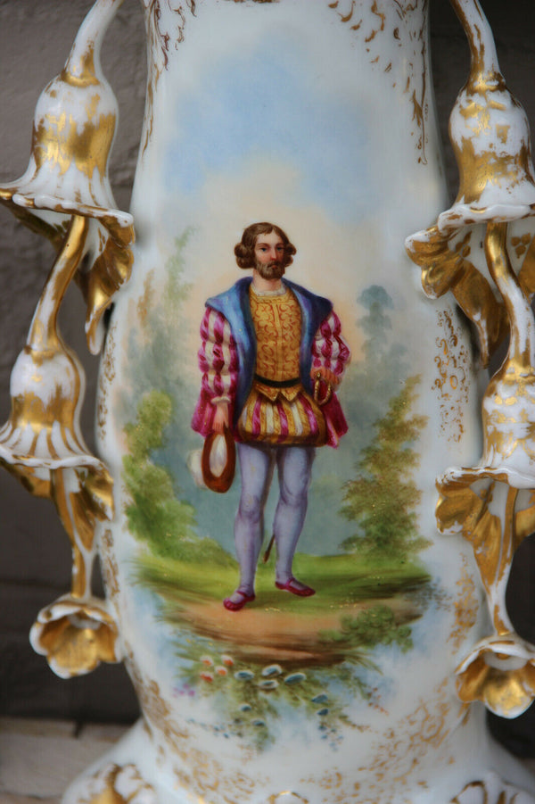 Top antique PAIR French Vieux paris porcelain hand paint Cornet vases attr petit