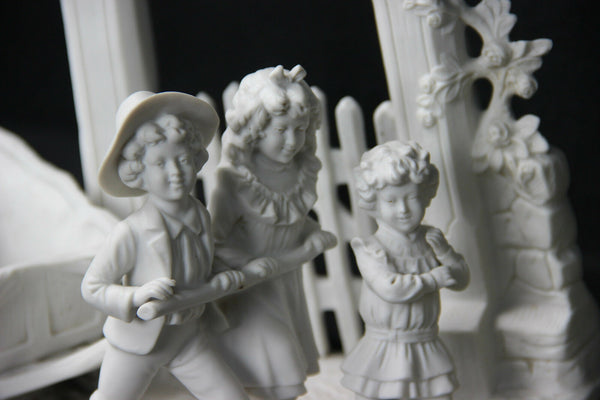 German marked Bisque porcelain group statue jardiniere planter