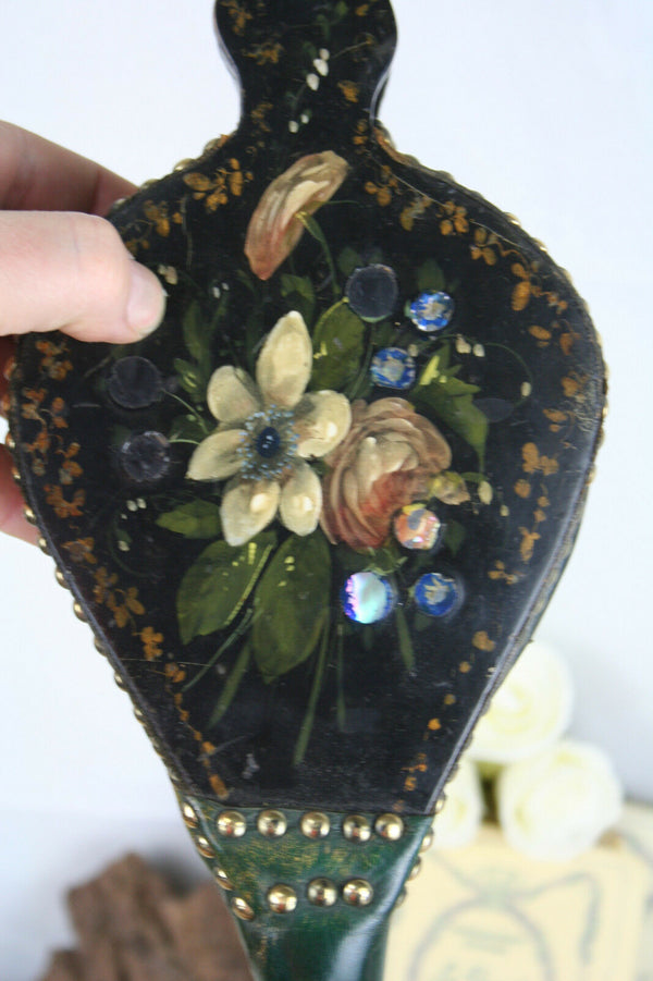 Antique French 1880 NAPOLEON III black Lacquer Bellows fireplace Mother of pearl