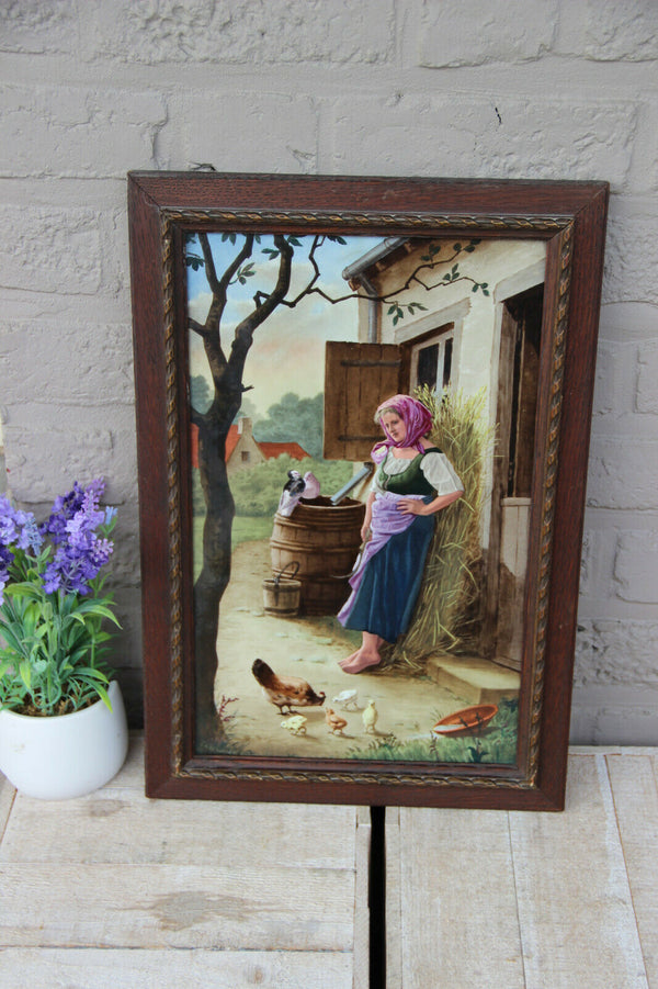 Large antique French Painting on porcelain signed Taillandier 1883 chicken n2