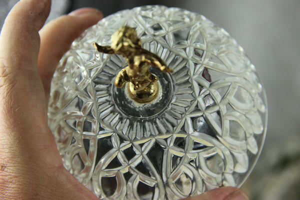 French vintage 1970 Glass brass putti figurine table lamp pendants drops