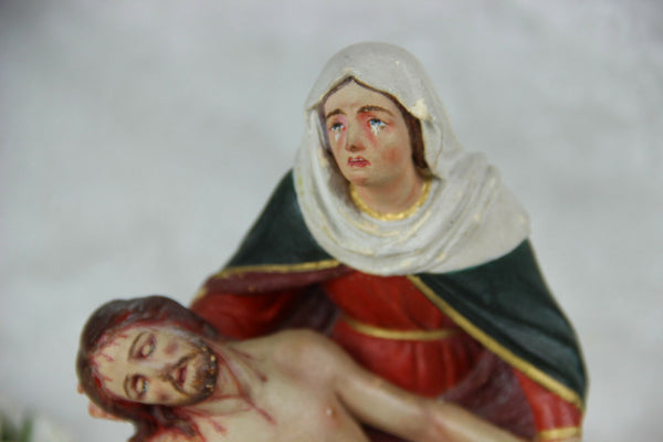 Antique chalkware piete madonna mary statue belgian 1900