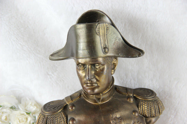 Antique French Bust Napoleon officer eagle bronze spelter Signed marble base