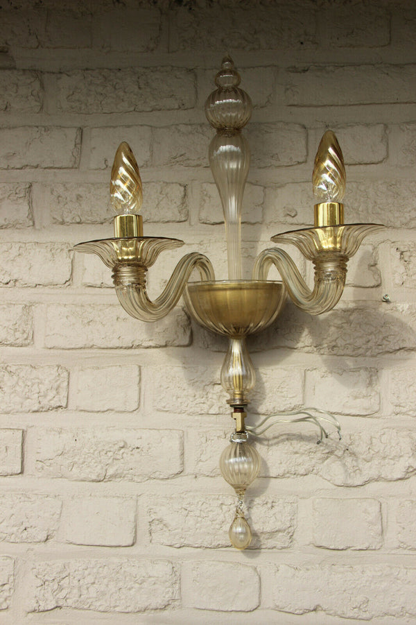 PAIR BAROVIER TOSO Murano hand blown wall lights amber glass