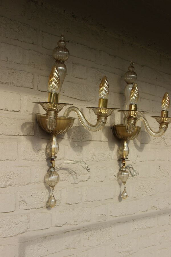 PAIR BAROVIER TOSO Murano hand blown wall lights amber glass