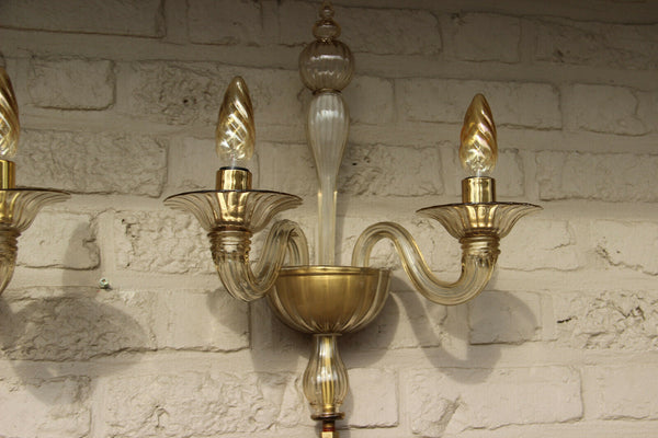 PAIR BAROVIER TOSO Murano hand blown wall lights amber glass